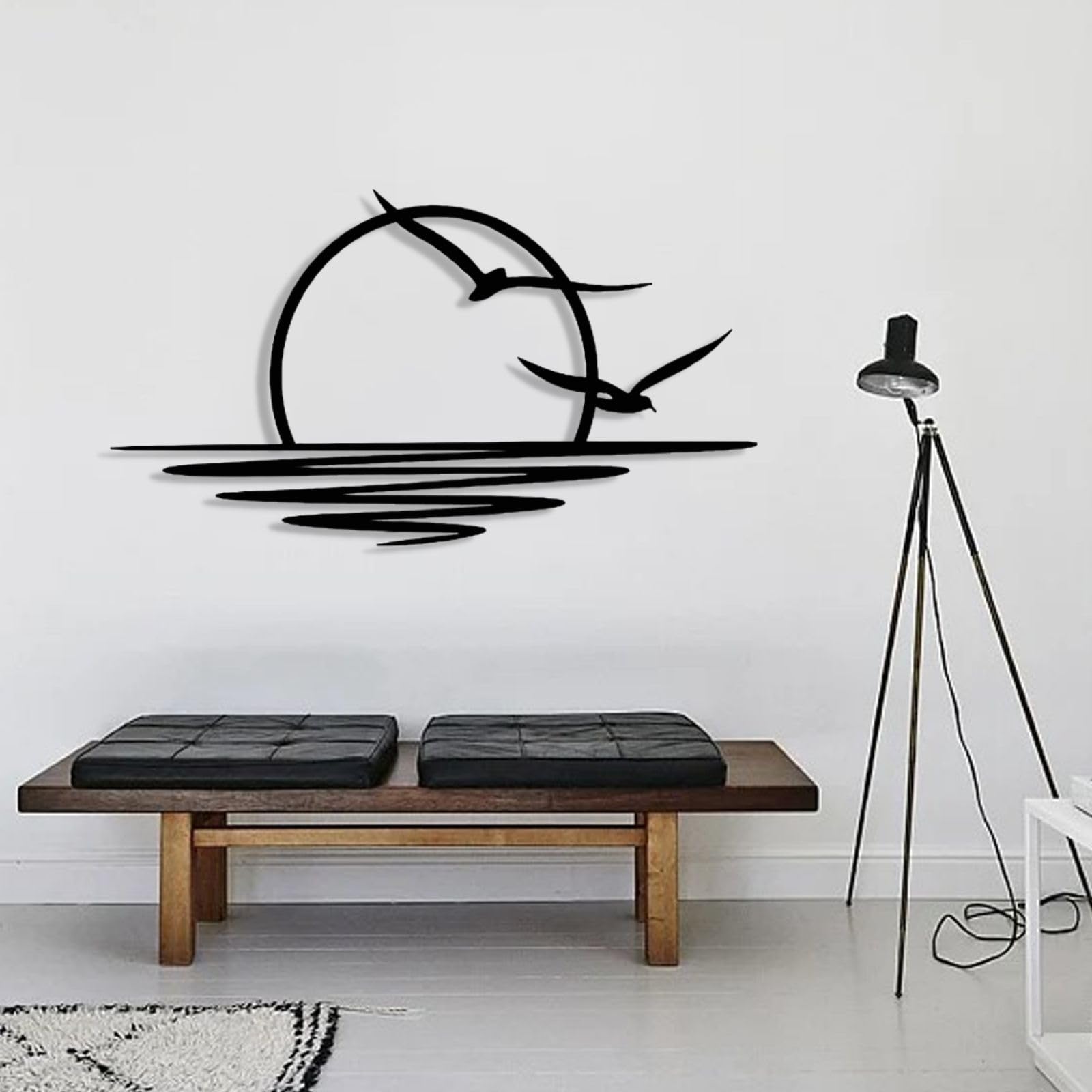 Sunrise Metal Wall Art, Sun and Seagulls Wall Decor, Metal Wall Decor, Abstract Sunset Home Decor, Minimalist Line Art, Coastal Beach Ocean Metal Wall