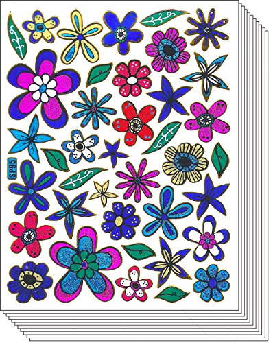Jazzstick 250 Glitter Flowers and Leaves Scrapbook Sticker for Kids Value Pack 10 Sheet 09A23
