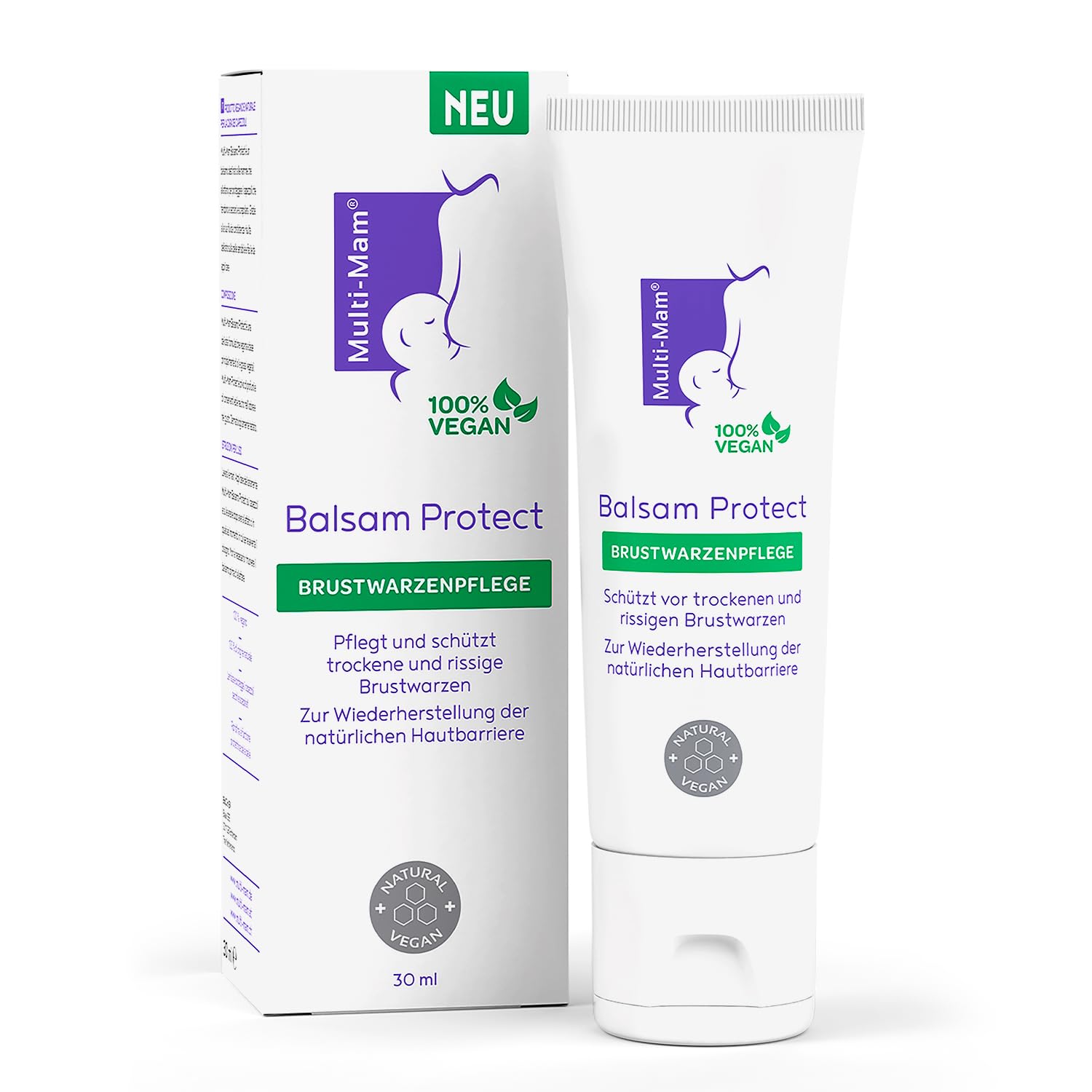 Multi-Mam Balsam Protect beruhigt und schützt trockene und rissige Brustwarzen während und vor der Stillzeit, Brustwarzencreme stillen, 30 ml Tube