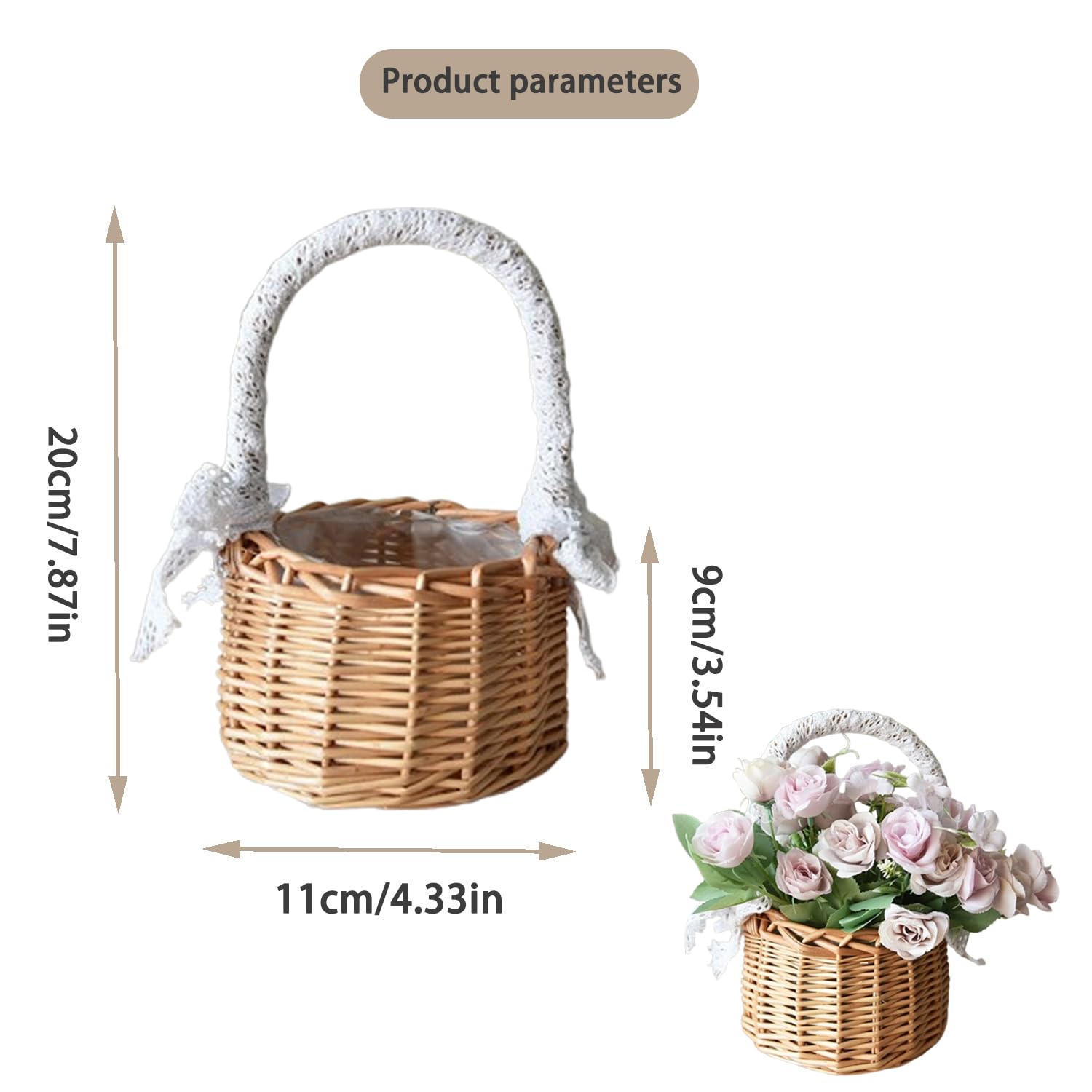 2 Pezzi Cestino Vimini Con Manico, Cesto Per Bomboniere, Mini Cestini Di Vimini, Cestino Vimini Intrecciato Con Nastro, Per Fiori In Vimini Cesti Intrecciati Con Nastro Cerimonie (A, Piccolo)