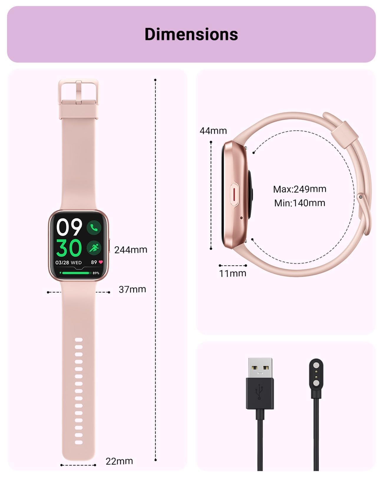 Montre Connectée Femme, 1,85" Homme Smartwatch pour Samsung iPhone Android, Alexa intégrée 3ATM 100+ Modes Sportifs Moniteur de SpO2/Sommeil/Fréquence Cardiaque/Podometre/Calories Rose