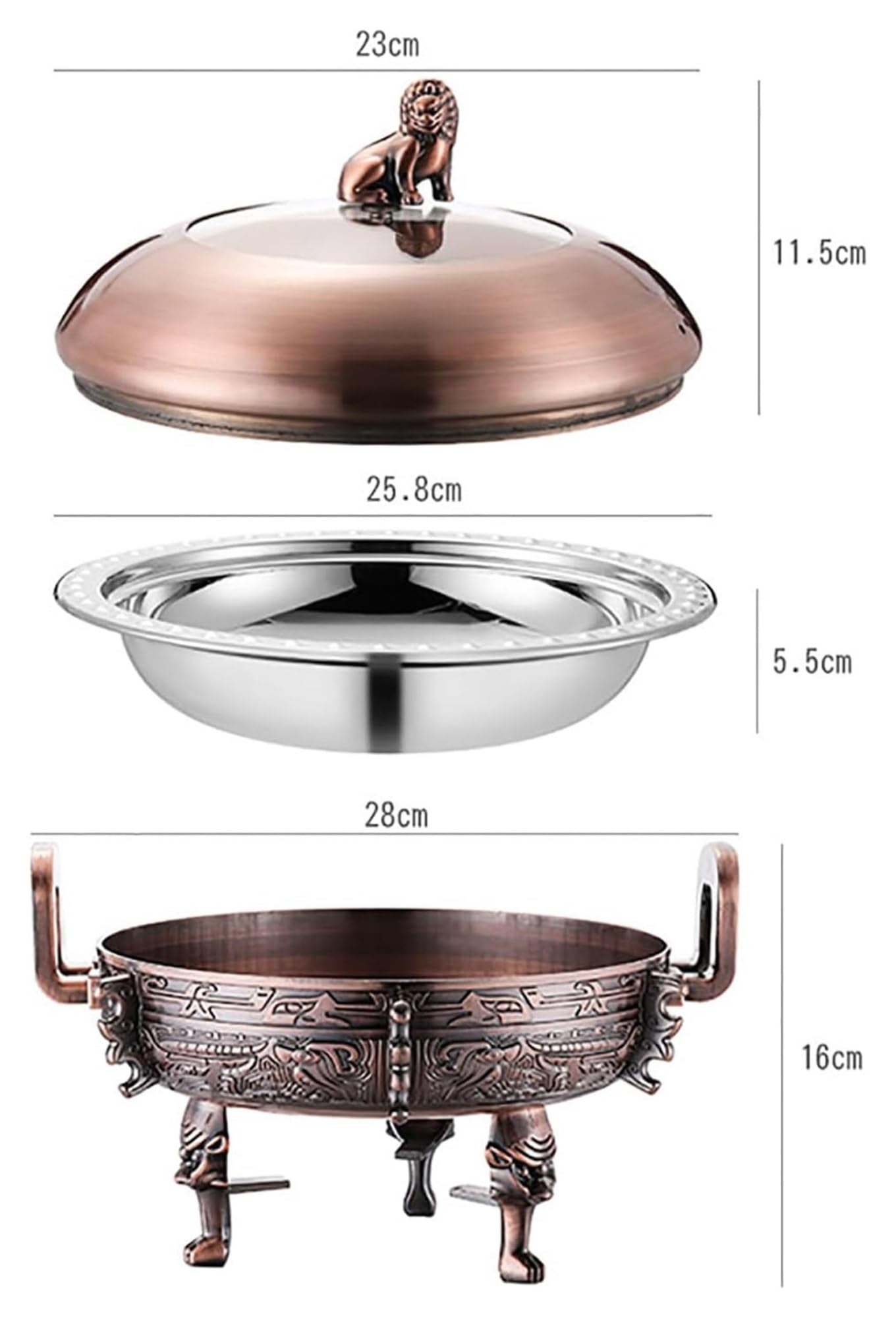 Plato de frotamiento redondo comercial, plato de frotamiento de cobre | Estufa de alcohol de acero inoxidable for olla caliente de autoservicio individual(Bronze)