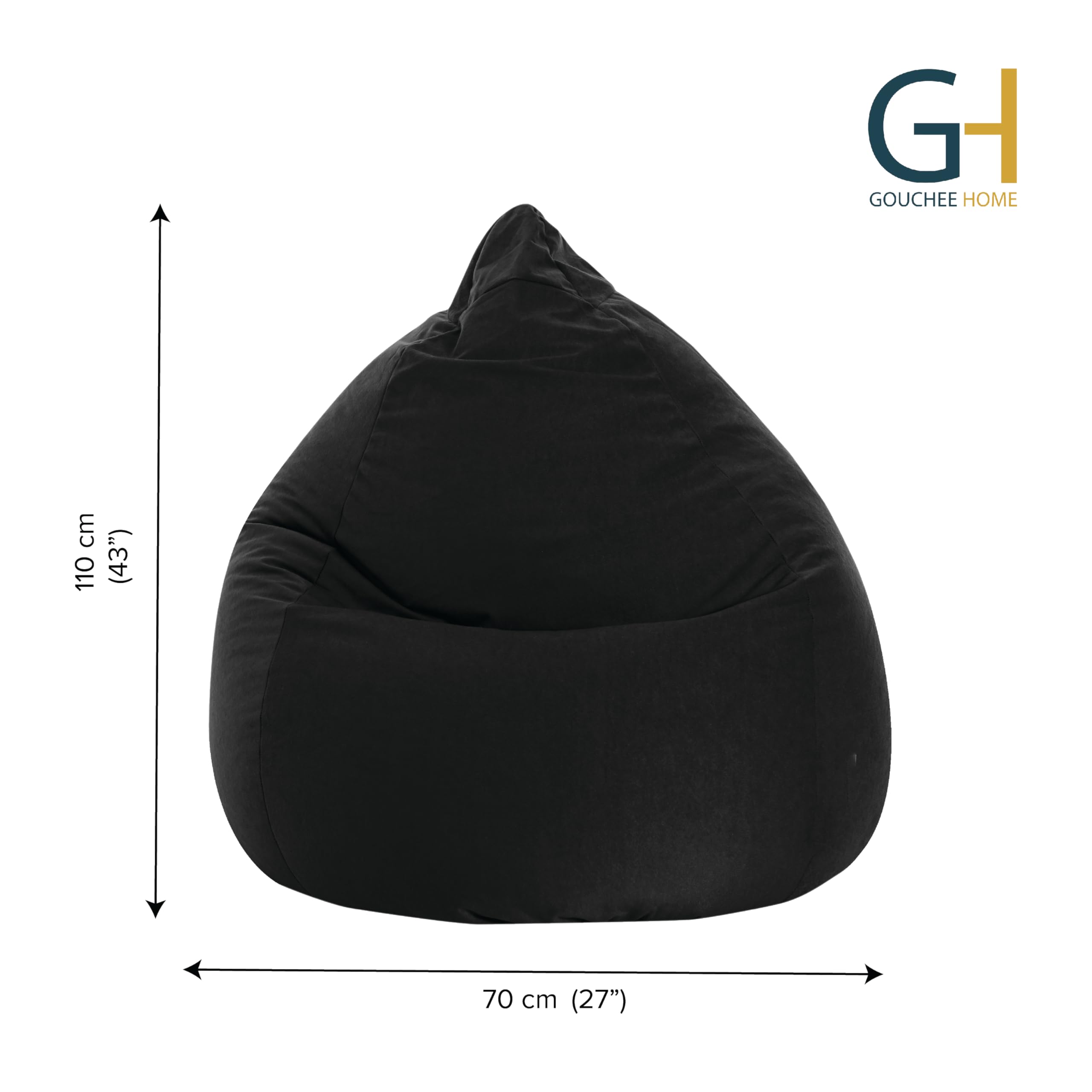 Gouchee Home Easy Collection Contemporary Polyester Microfiber Upholstered Plush Bean Bag Chair, Ink, X-Large