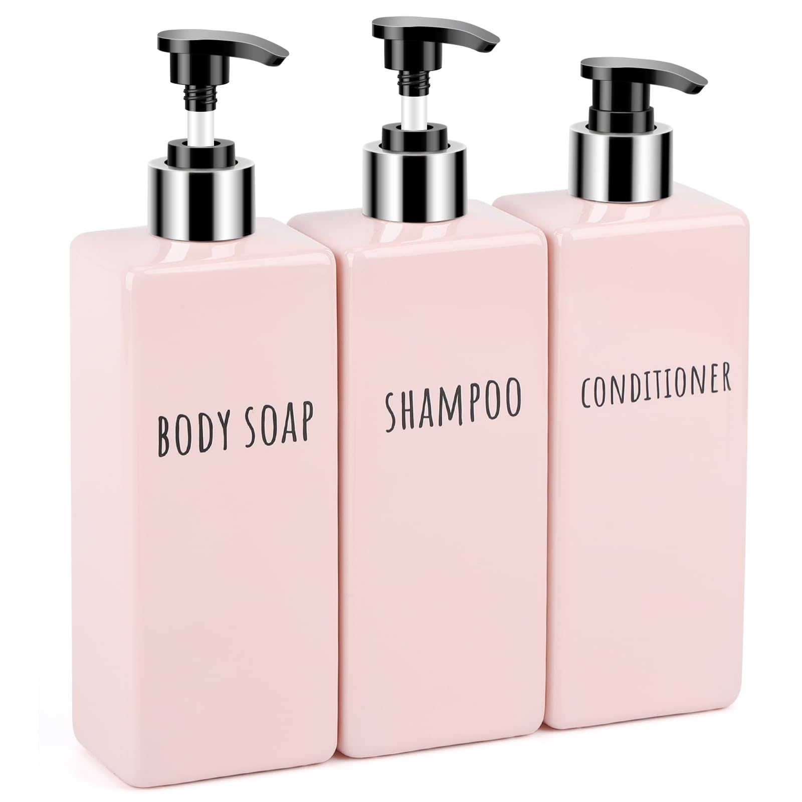 Segbeauty 16.9oz/500ml Refillable Square PET Shower Bottles 3 Pack Press Pump Pink SB161336