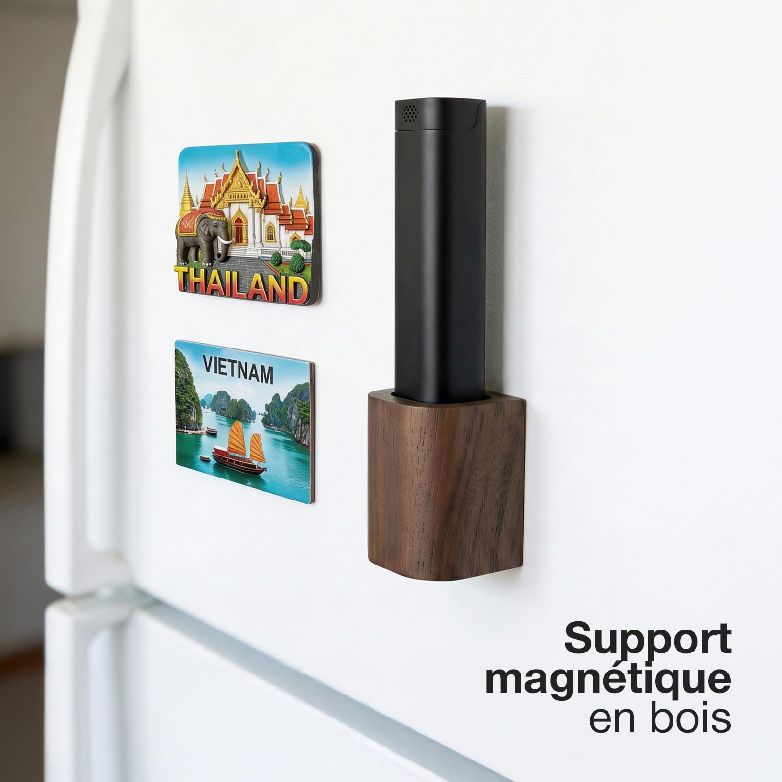 Pilulier Semainier en Aluminium - Base en Bois - Grande Capacité | Matière de Qualité Médicale sans Plastique, Mécanisme à Clic Sécurisé, Léger et Pratique en Voyage - Noir