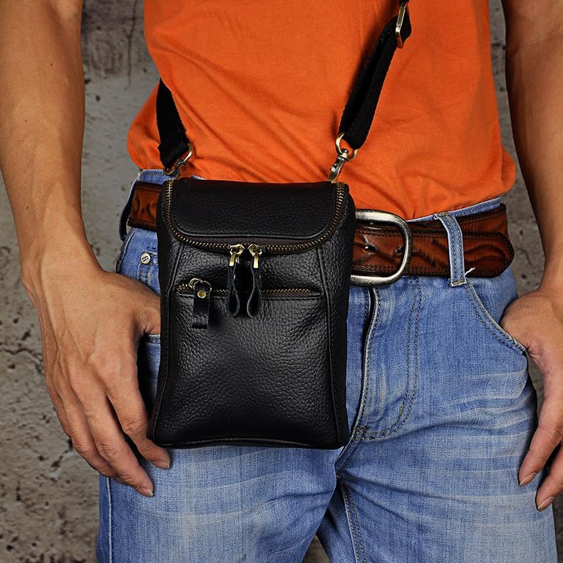 Miniatura 3 de Mini bolso de mensajero de cuero genuino para hombre, bolso de hombro con gancho en la cintura, bolsa multiusos Daypack caja de regalo