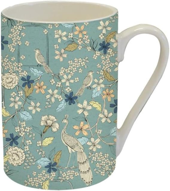Duck Egg Blue/Green Fine China Tea/Coffee/Hot Chocolate Mug - 10.5 cm - Peacock Garden Design