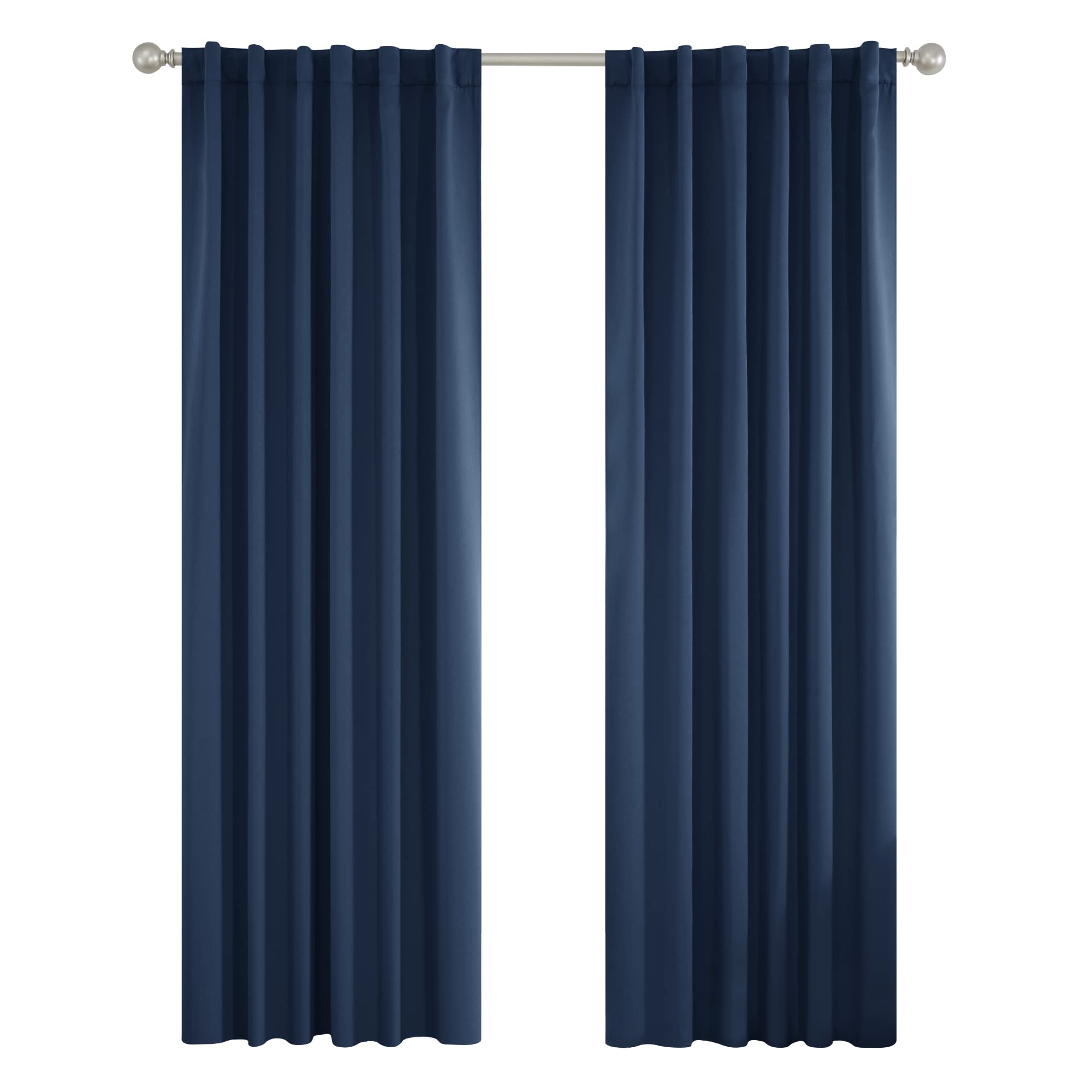 Amazon Brand - Pinzon Thermal Insulated Rod Pocket and Back Tab Blackout Curtains Navy Blue 52x84 Inch