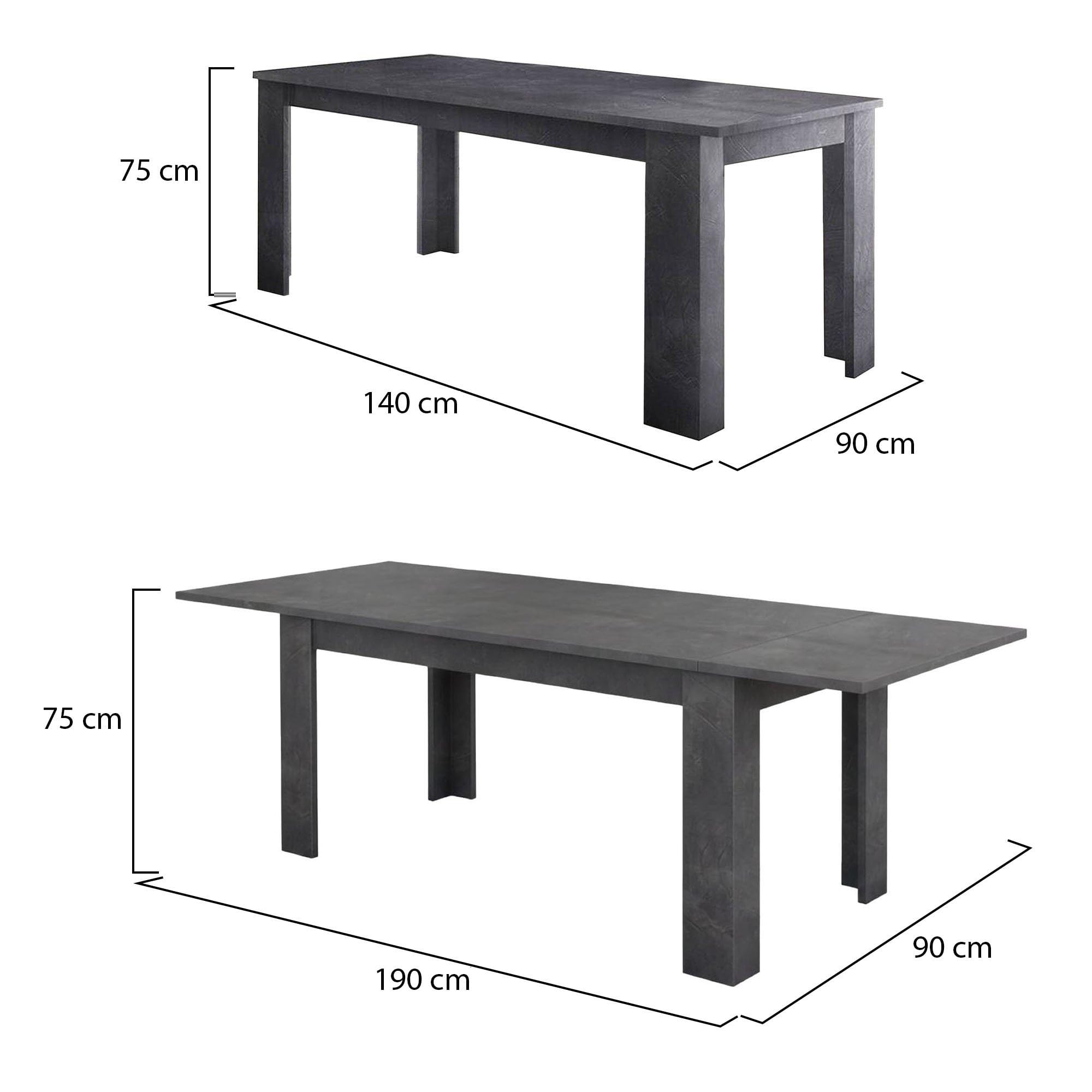 Dmora - Nanni extendable table, Extendable console up to 10 seats, Extendable console 100% Made in Italy, 140/190x90h75cm, Slate