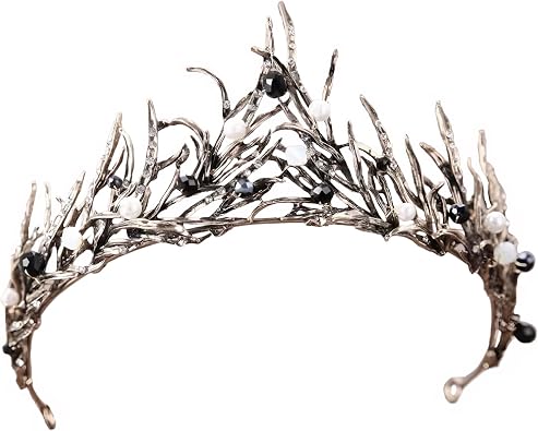 Black Crown for Women, Gothic Baroque Crown Black Tiara Headpiece for Women Birthday Queen Halloween Vintage Costume Play Medieval Wedding Show Party Fairy Decorations