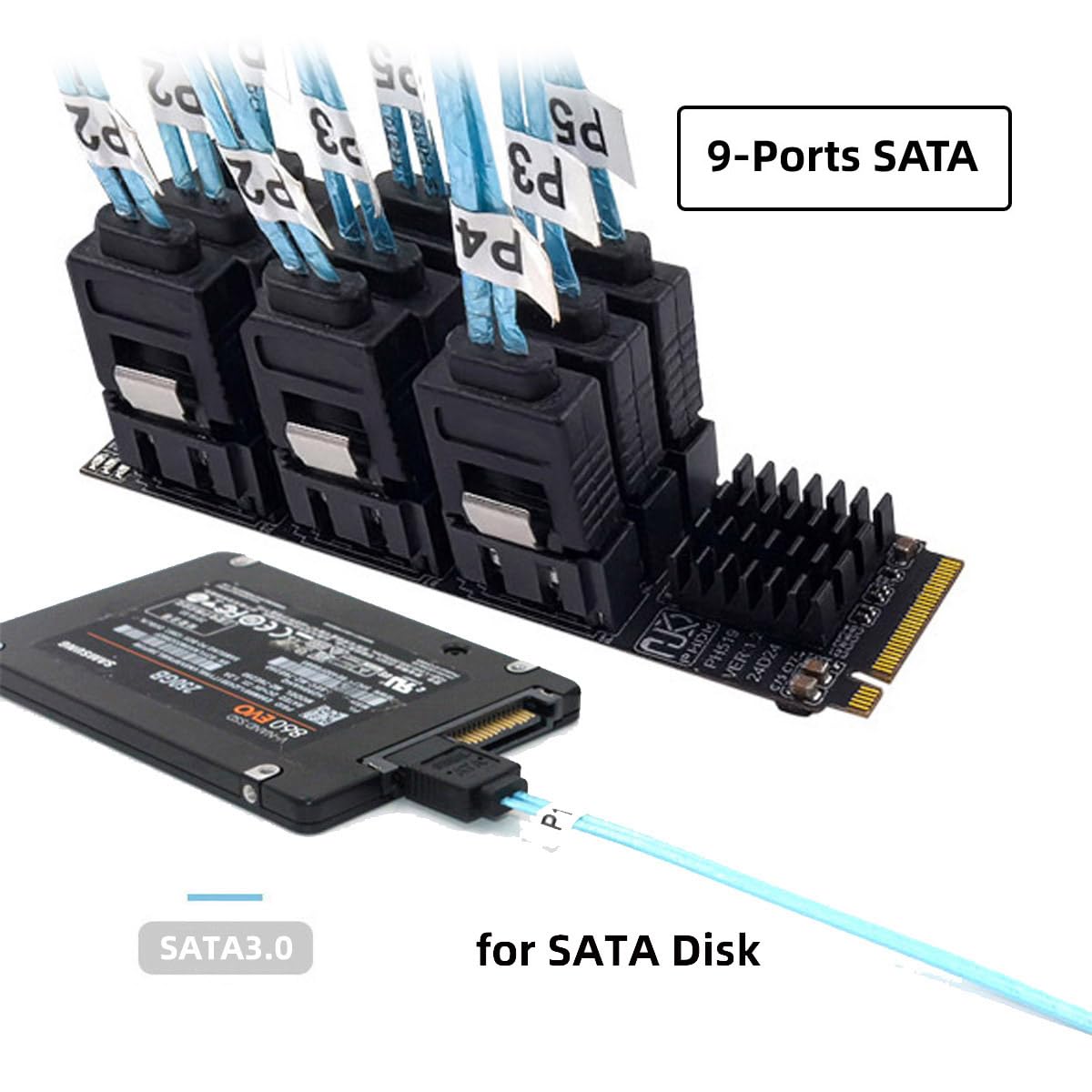 NVME M-Key PCI Express M.2 NGFF na 9-portowy SATA 3.0 6 Gbps adapter karta rozszerzenia dysku twardego 2280 do komputera NAS (9 portów)