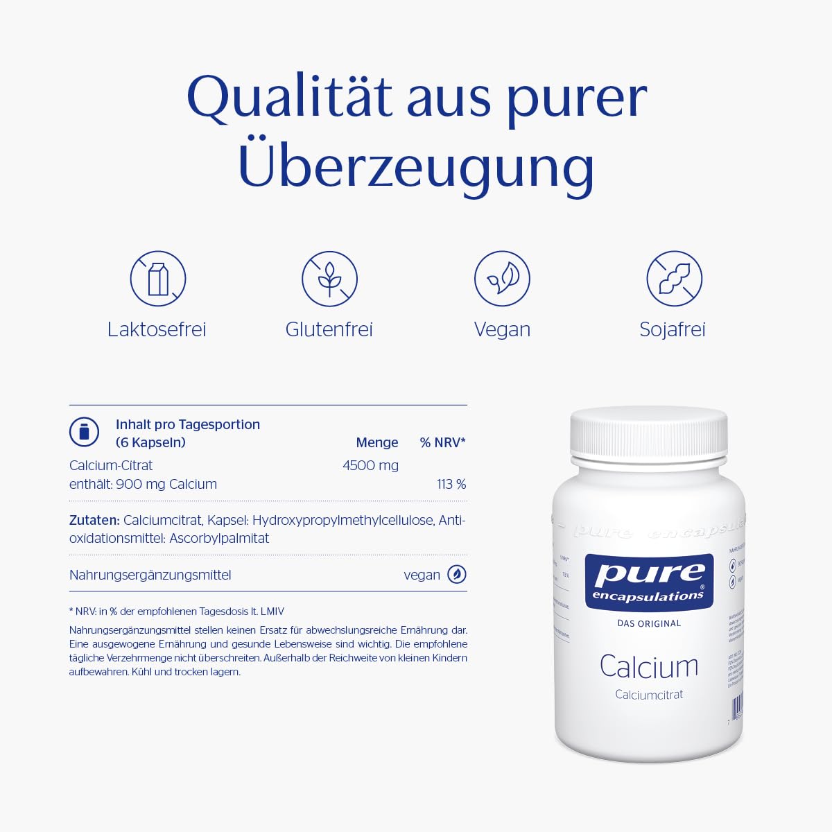 Pure Encapsulations - Calcium (Calciumcitrat) - Für Knochen und Zähne, Energiestoffwechsel - Nahrungsergänzungsmittel - 180 vegane Kapseln