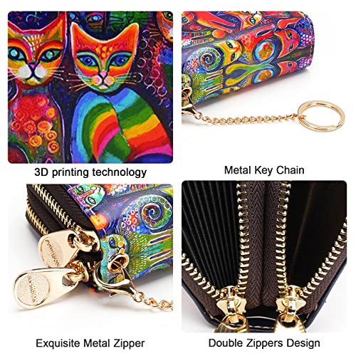 APHISON RFID Credit Card Holder Small Wallets for Women Leather Double Zipper Keychain Card Case for Ladies Girls Gift