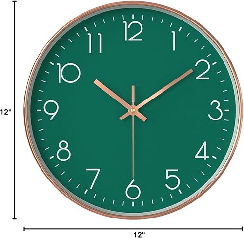 Miniatura 8 de Reloj de pared de 12 pulgadas, silencioso, de cuarzo, funciona con pilas, para el hogar, cocina, oficina, escuela, sala de estar, decoración (verde)