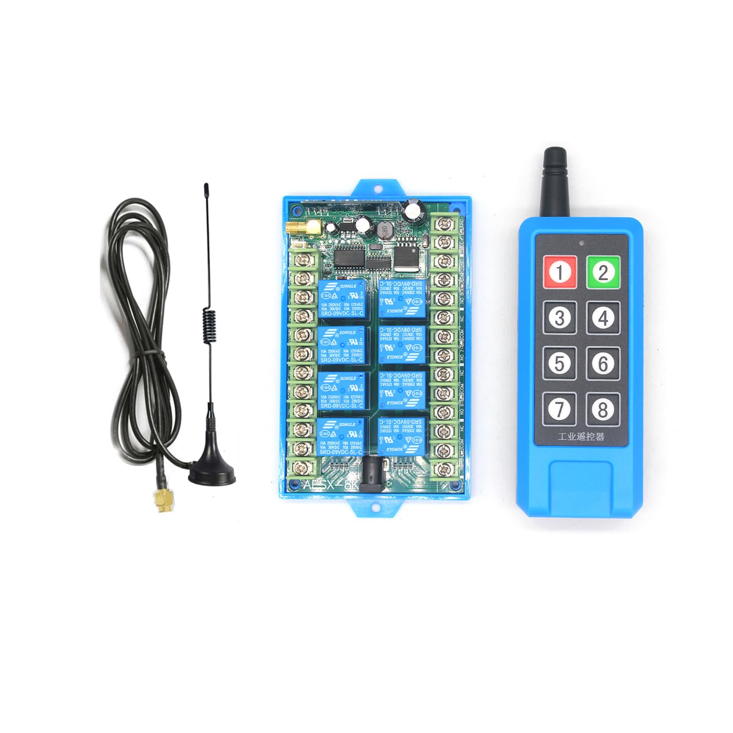 8 Channel DC12V 24V 48V long range Wireless remote Control switch Controller Feedback Function bidirectional Crane Linear Drives Light Motor/Button Working simultaneously/Industrial switch
