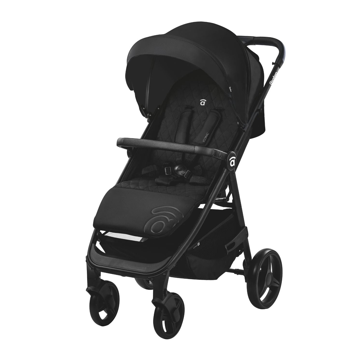 Silla de Paseo Ligera, Compacta y Segura hasta 22 kg | Respaldo Reclinable, Capota Extensible, Gran Cesta y Diseño Elegante para la Comodidad de tu Bebé y tu Tranquilidad | Iconic Negro ASALVO