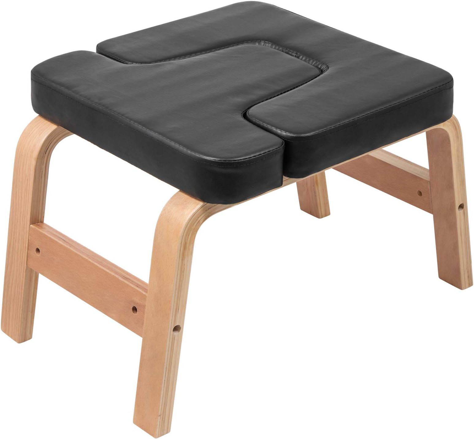 Happibuy Headstand Bench Wood Legs Yoga Inversion Chair with Suede Velvet Pads Headstand Trainer Stand Yoga Inversion Bench for Relieve Fatigue and Build Up Body (Black PU)