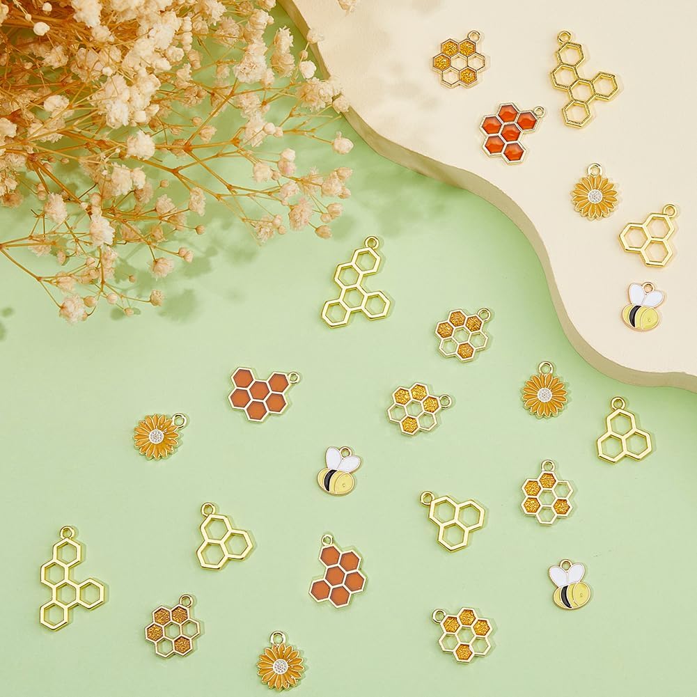 60Pcs Honeycomb Bee Charms 6 Styles Enamel Honeybee Daisy Flower Charms Alloy Cute Bee Honeycomb Hollow Pendant for Jewelry Necklace Bracelets Earrings Making DIY Crafts - Image 4