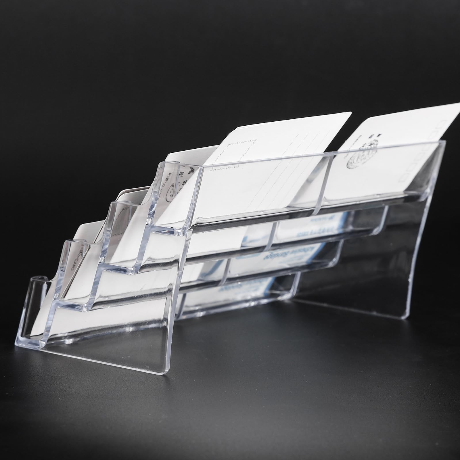 xydstay Porta biglietti da visita in acrilico per scrivania, espositore a 4 ripiani in plastica trasparente con 8 tasche, può contenere 400 carte, ideale per l'organizzazione di ufficio e spazio di