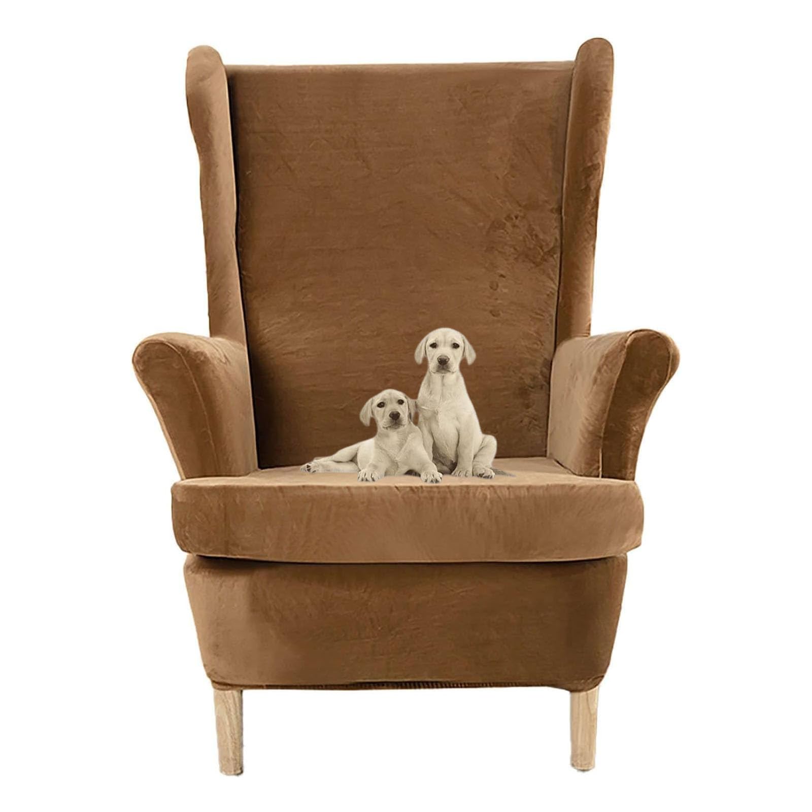Fundas para sillón orejero OBASDFD elásticas de terciopelo camel