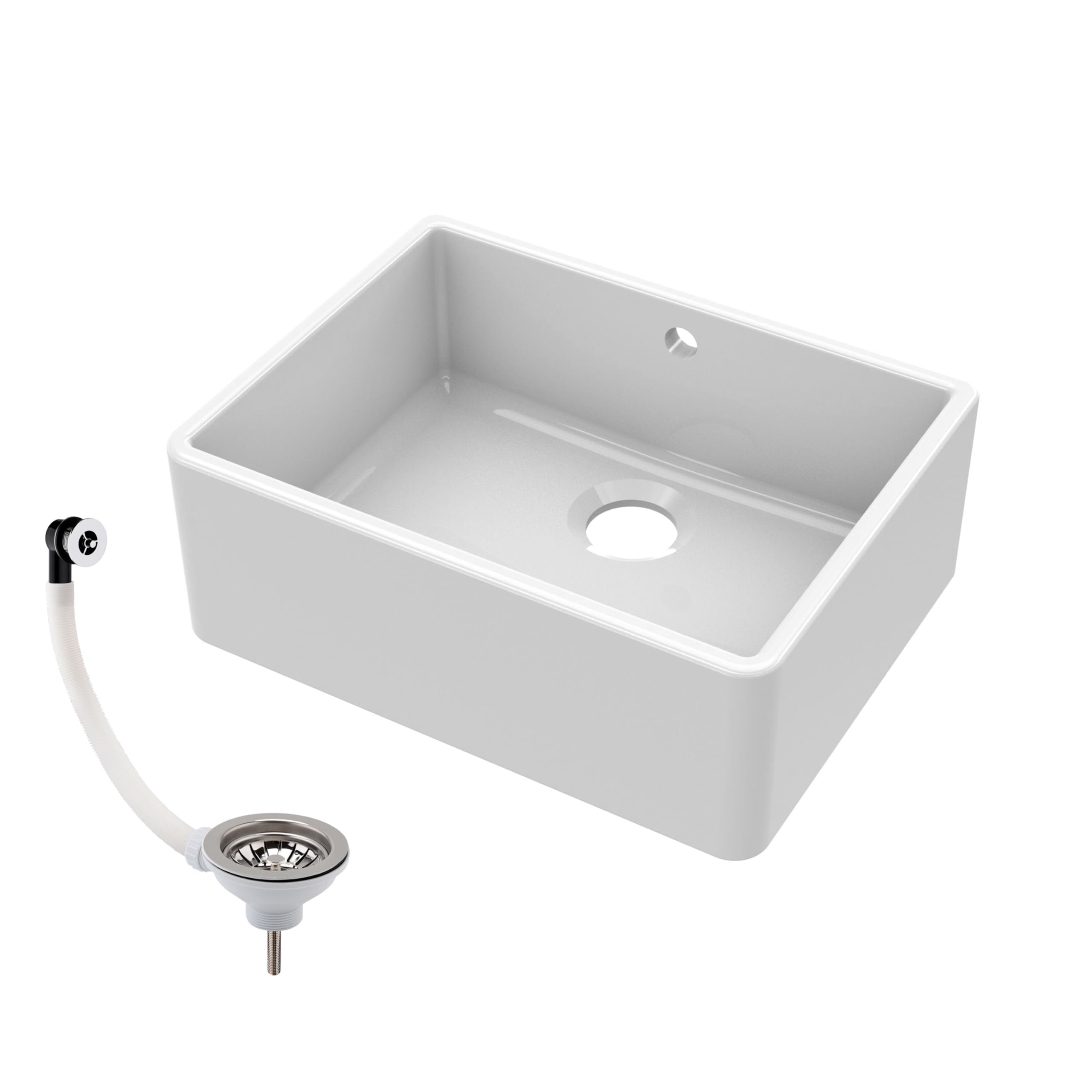 Balterley Single Bowl Fireclay Butler Kitchen Sink With Overflow With Waste - 595Mm White