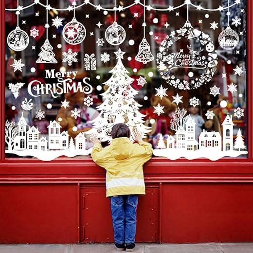 Adornos Navideños Ventanas Electrostáticas 248 Pegatinas Navidad Para Ventanas - Copos Nieve, Papá Noel, Muñecos Nieve Decoración Navideña Decoración Ventanas Navideñas