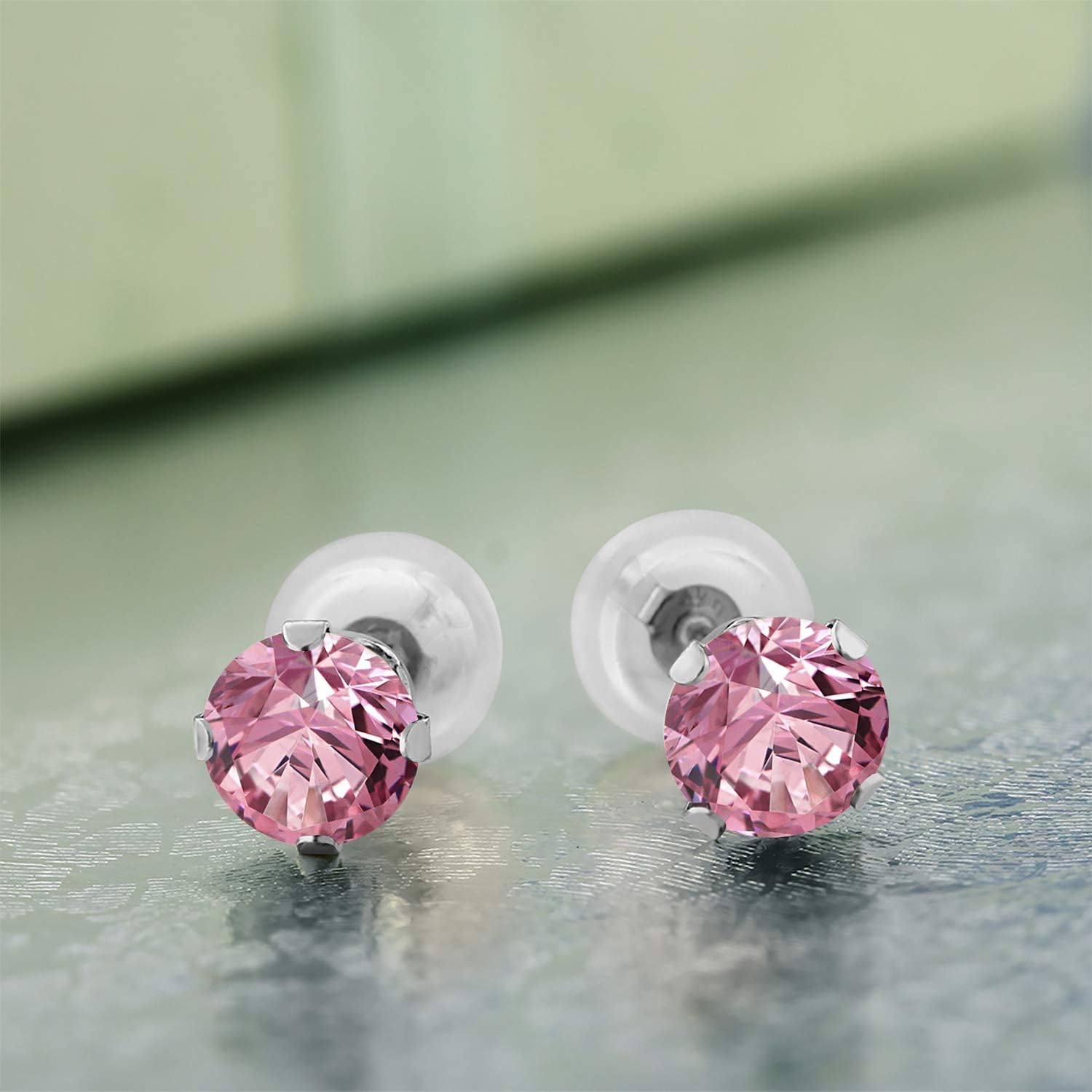 Gem Stone King 14K White Gold 4MM Round Gemstone Birthstone Stud Earrings for Women Men | Solitaire Gold Earrings | Silicone Backs | Jewelry for Her Him Mom Dad Wife - Image 3