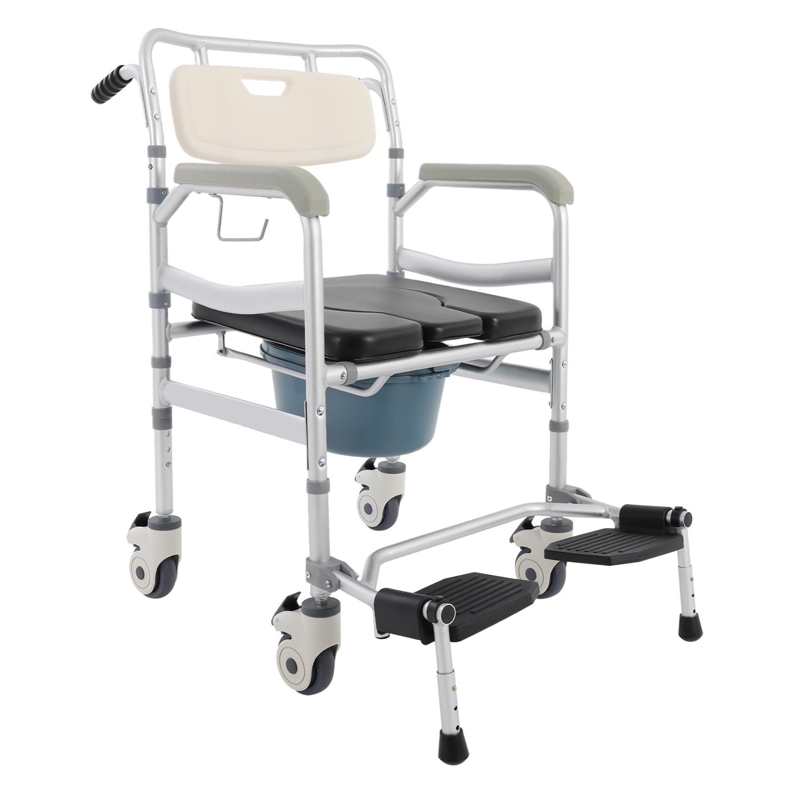 Silla de baño con ruedas, silla de ducha móvil para personas mayores, hasta 172 kg, silla de noche, asiento de ducha ajustable para pacientes, personas mayores, discapacitados, embarazadas (A)