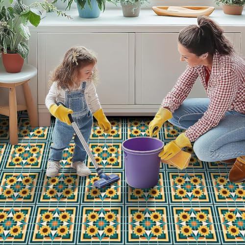 Image of Moroccan Tile Stickers | Waterproof Self Adhesive Peel & Stick Tile Decals for Kitchen Backsplash, Bathroom Wall, Floor, Furniture & Glass (4x4 Inch, Design 54)