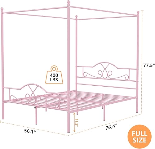 Miniatura 9 de Weehom Base de cama con dosel, tamaño Queen con cabecero y estribo, toldo de cama con dosel, plataforma de metal, base de colchón, almacenamiento