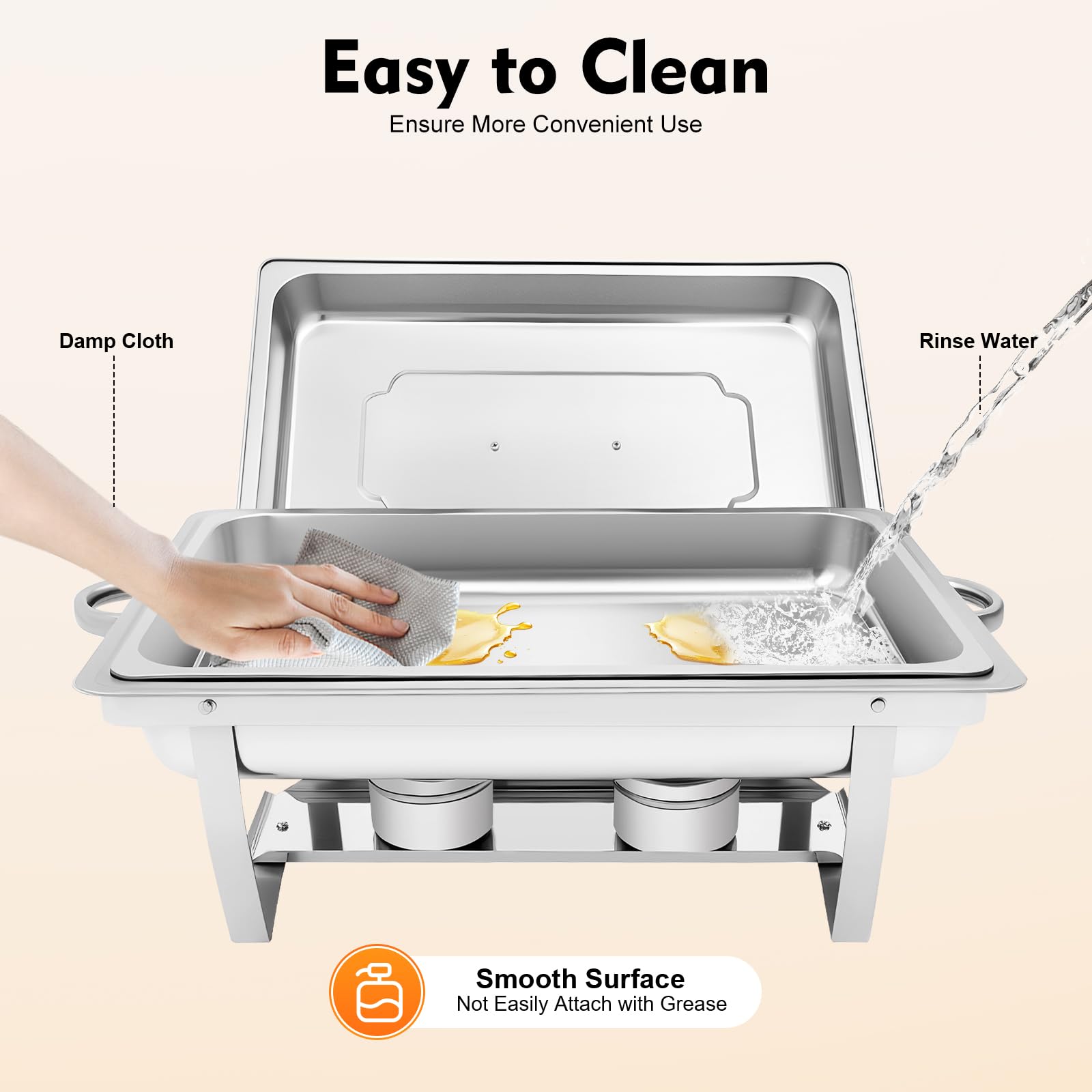 Chafing Dish - Scaldavivande da 9 l, in acciaio inox, con coperchio, padelle per alimenti e contenitori per combustibile, per catering, buffet e feste
