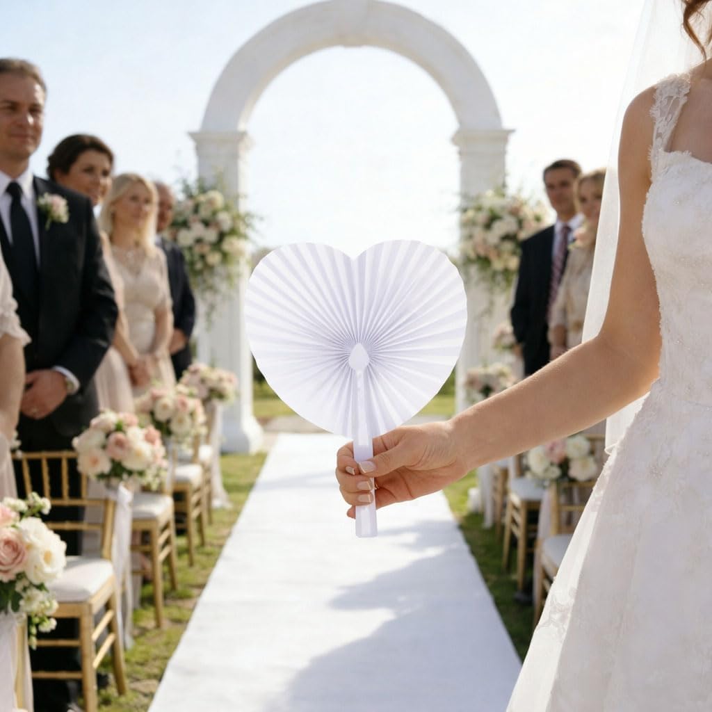 60 Pezzi Ventagli Pieghevoli Bianchi Ventaglio bianco Pieghevole Forma Cuore Ventaglio Matrimonio Maniglia Plastica per bomboniera wedding Regali Gli Invitati Bomboniera Ospiti Baby Shower Compleanno