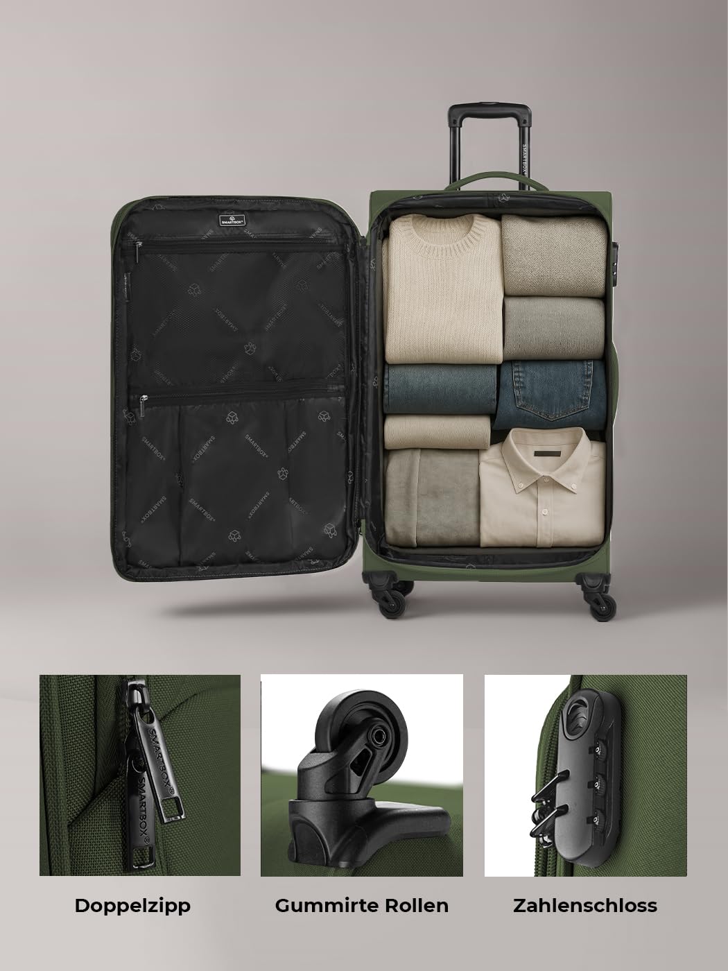 SMARTBOX Weichgepäck Koffer-Set 3-teilig für Damen & Herren | leichte & stabile Reise-Trolleys, hochwertiges Softcase, 4 Rollen & Zahlenschloss |erweiterbar mit Dehnfalten (Edition 04)