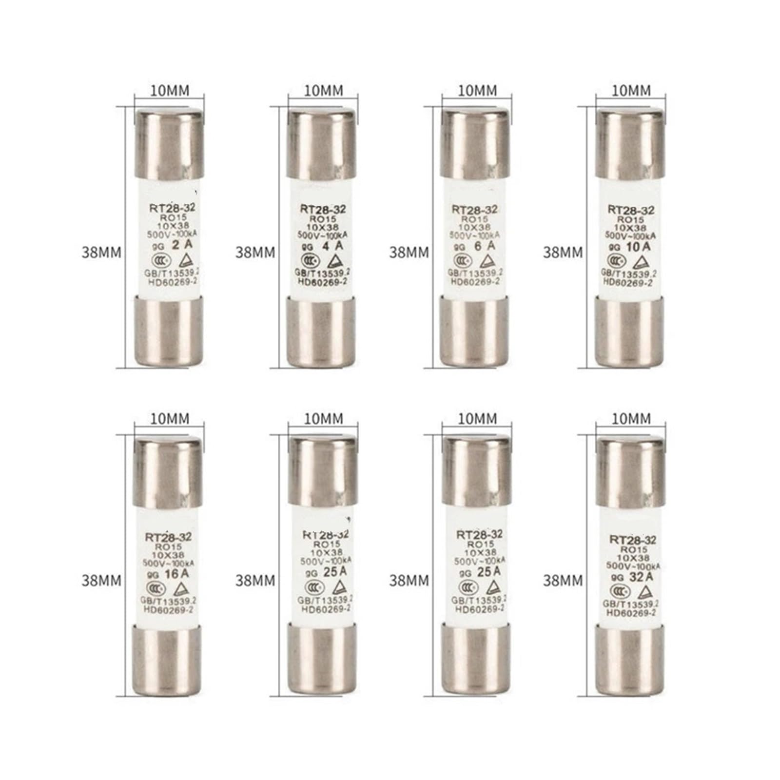 Fusibile ceramico a rottura rapida, Fusibile ceramico a rottura rapida 1000V 10x38MM 2A -32A solare fotovoltaico CC in leghe metalliche for la protezione del di energia (6A)(16A)