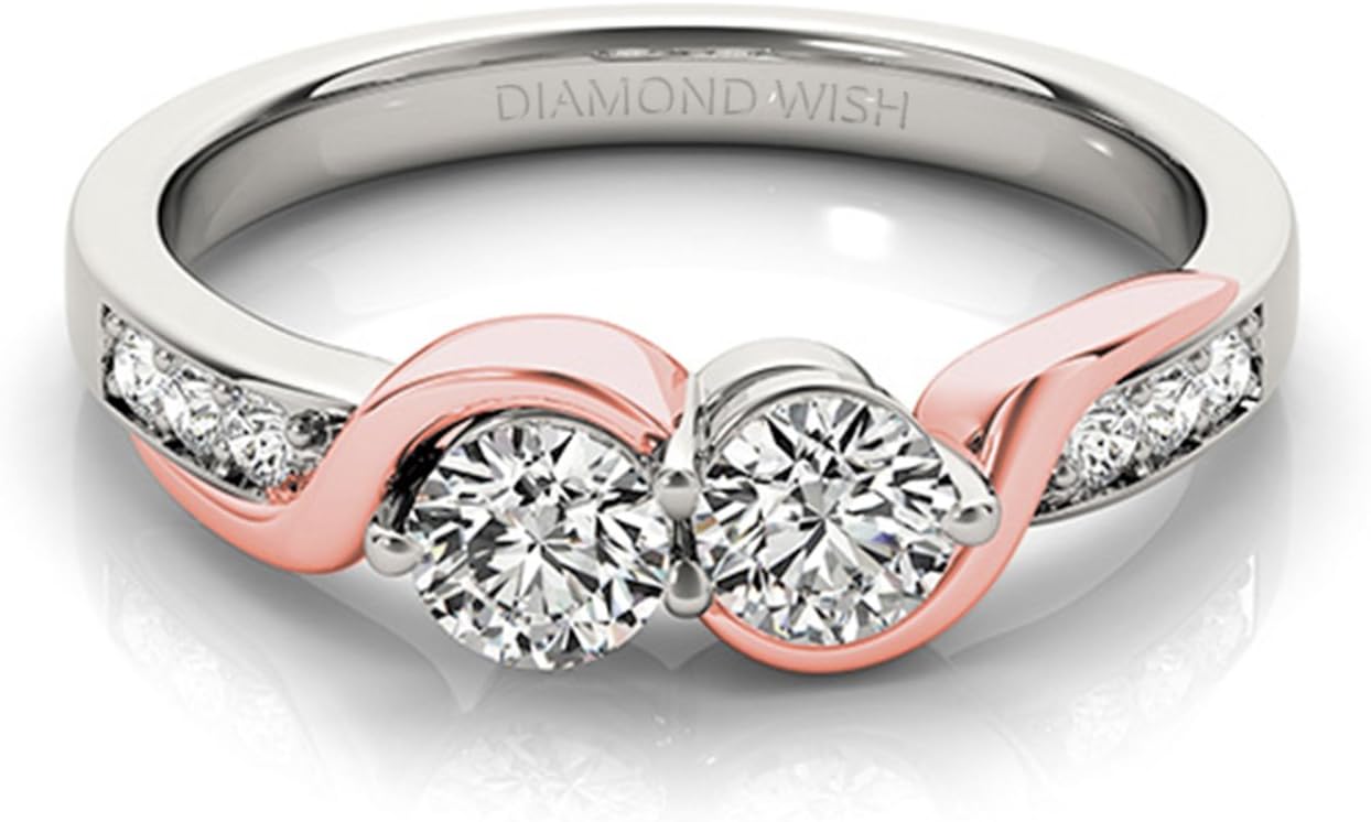 14k Two-Gold Round-Cut Two-Stone Diamond Ring (1/2 cttw, H-I, SI1-SI2) Size 4-9