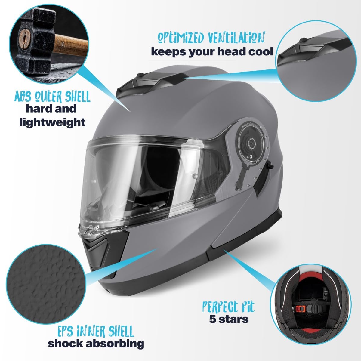 VINZ Busan Casco Modular con Visera Solar | Casco Moto & Scooter & Ciclomotor | ECE 22.06 Homologado | En Tamaño XS - XXL | para Hombre y Mujer - 5