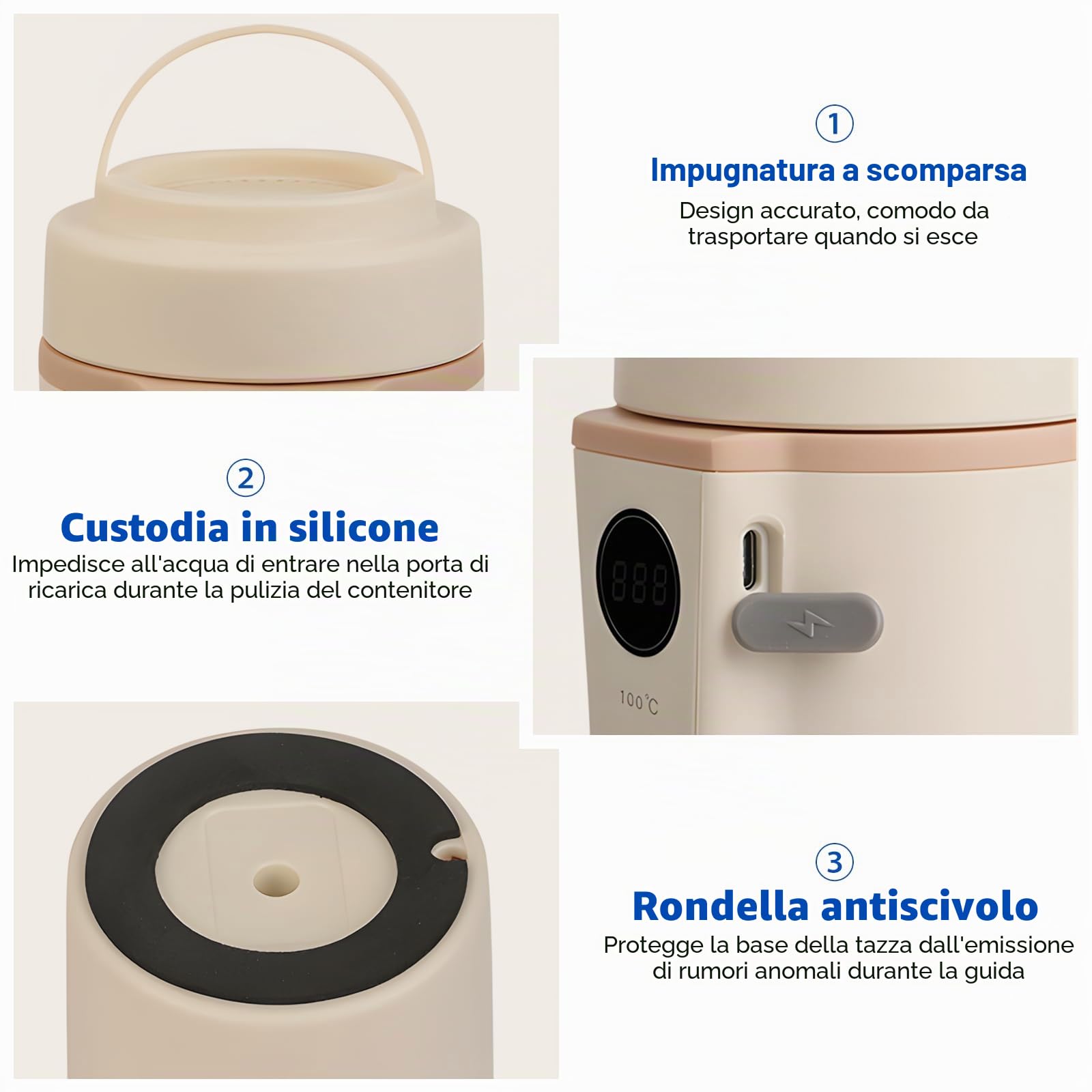 Bollitore da viaggio, 500 ml, bollitore da viaggio, 12 V/24 V, per auto, 96 W, tazza riscaldata per auto, 4 temperature per campeggio, preparazione di tè, caffè