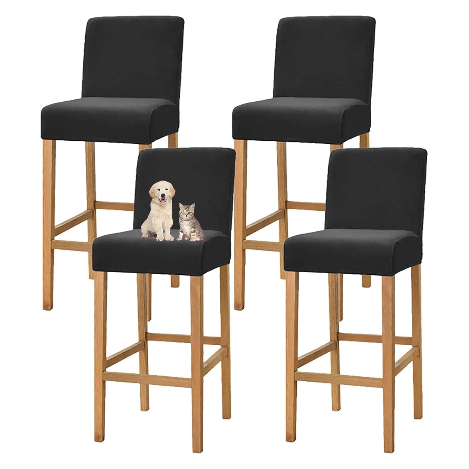 Guyirt Black Bar Stool Chair Covers Velvet, Barstool Covers Slipcovers With Back, High Stretch Bar Stool Cover Pub Counter Stool Chair Slipcover For Kitchen Dining Room (,Set Of 4)