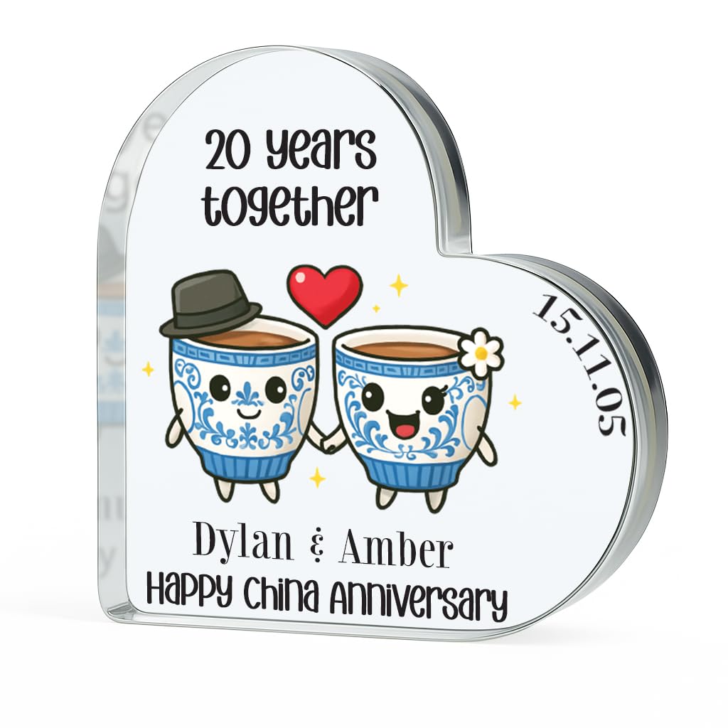 Crafted Memories 20th Anniversary Plaque Gifts for Wife Husband – Happy Anniversary – I Love You Romantic Acrylic Heart Gift for Women Men – 100mm x 100mm Present for Couples First Wedding Anniversary