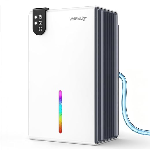 98 OZ Small Dehumidifier for Home 1000 Sq Ft, Quiet Dehumidifier with Drain Hose, Auto Shut-Off, Sleep Mode, 7-Color Light for Basement, Bedroom, Bathroom, Closet, RV (Sliver White)