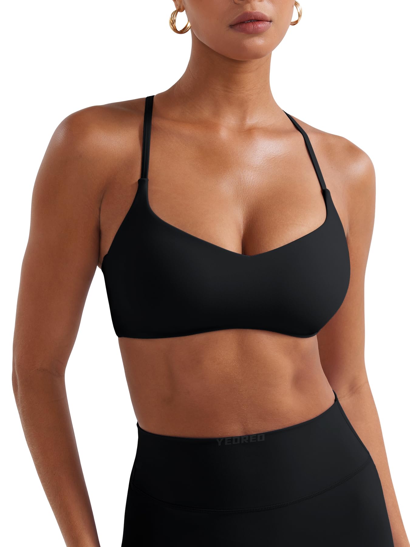 YEOREO Y Back Sports Bras for Women Padded Racerback Bra Paisely Light Impact Adjustable Straps Gym Workout Tops