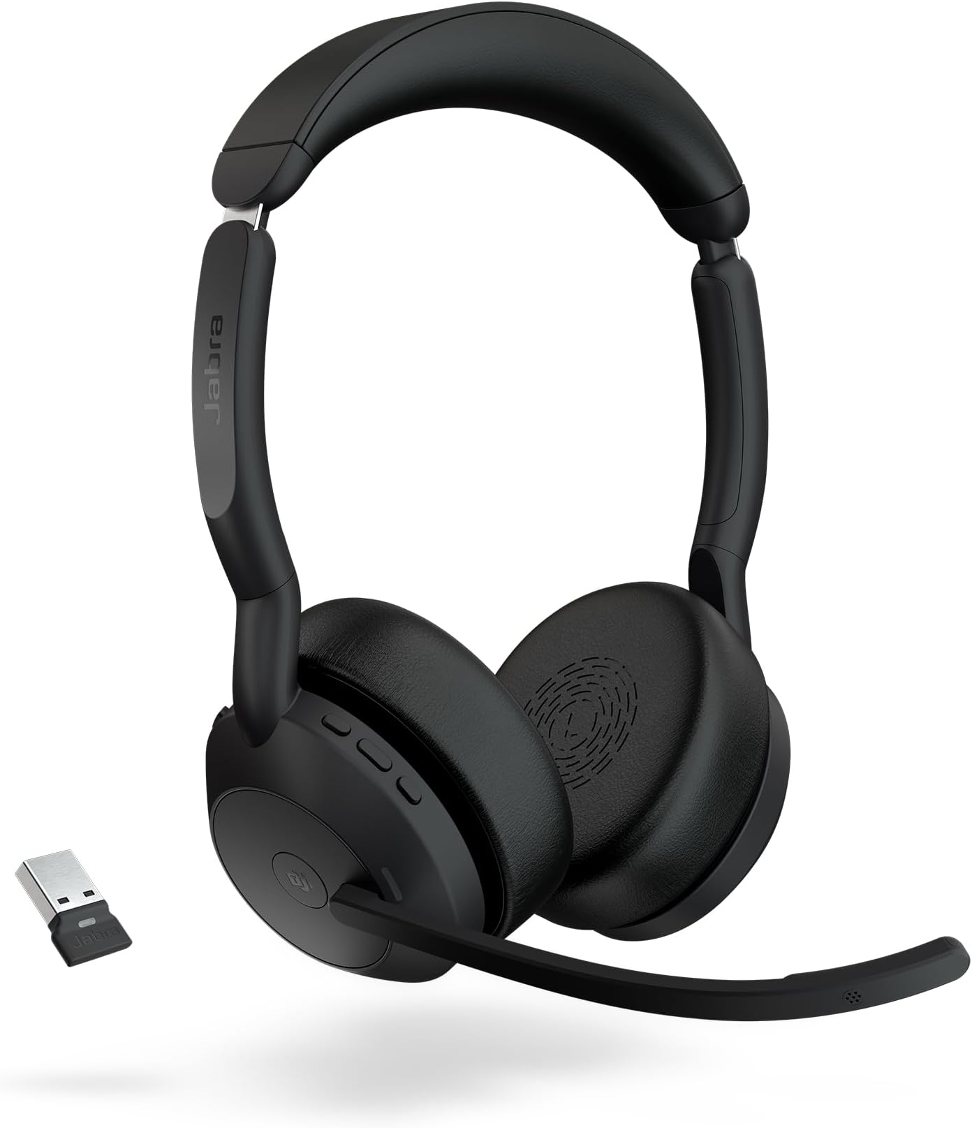 Jabra Evolve2 55 Stereo Wireless Headset - Features AirComfort Technology, Noise-Cancelling Mics & Active Noise Cancellation - Works with UC Platforms Such as Zoom & Google Meet - Black
