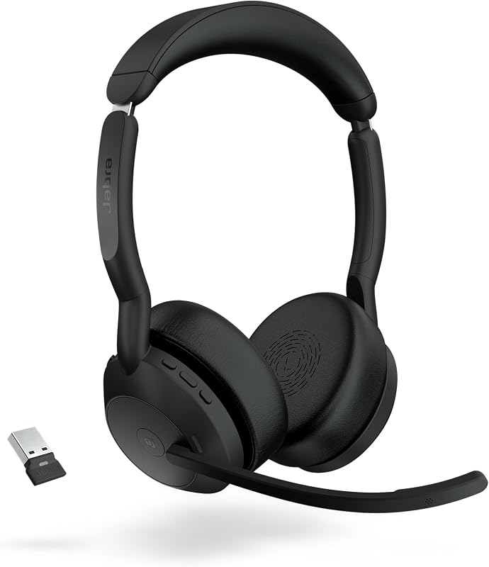 Evolve2 55 Stereo Wireless Headset with ANC, Black | AirComfort Headband for All-Day Comfort, Noise-Cancelling Mics, Active Noise Cancellation, Works with Zoom and Google Meet