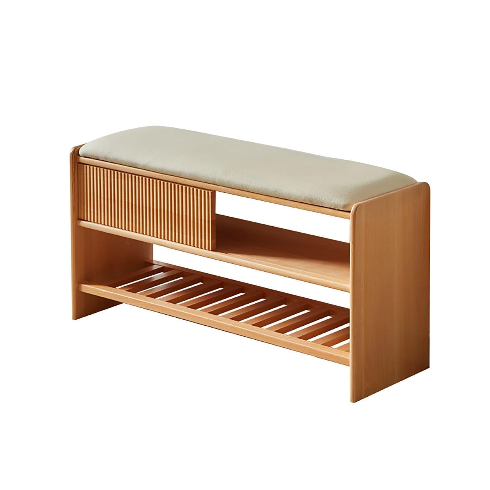 SDCFFC 2-Tier Shoe Rack Bench with Storage Farmhouse Entryway Bench with Soft Seat Cushion Wooden Storage Bench with Shelf for Hallway,Ideal for Home
