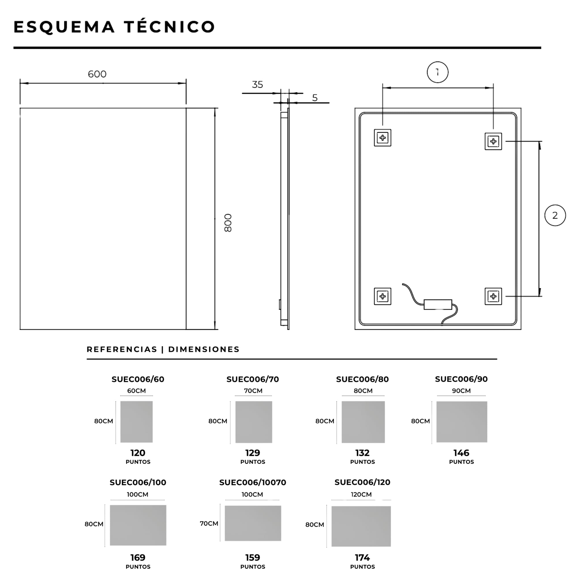 NOLUXA LEDIMEX - Espejo Retroiluminado de Baño con Luz LED 70x80cm | Espejo Inteligente Rectangular con Luz LED Fría 6500k | Espejo Cuarto de Baño sin Marco para Mueble | Serie Suecia