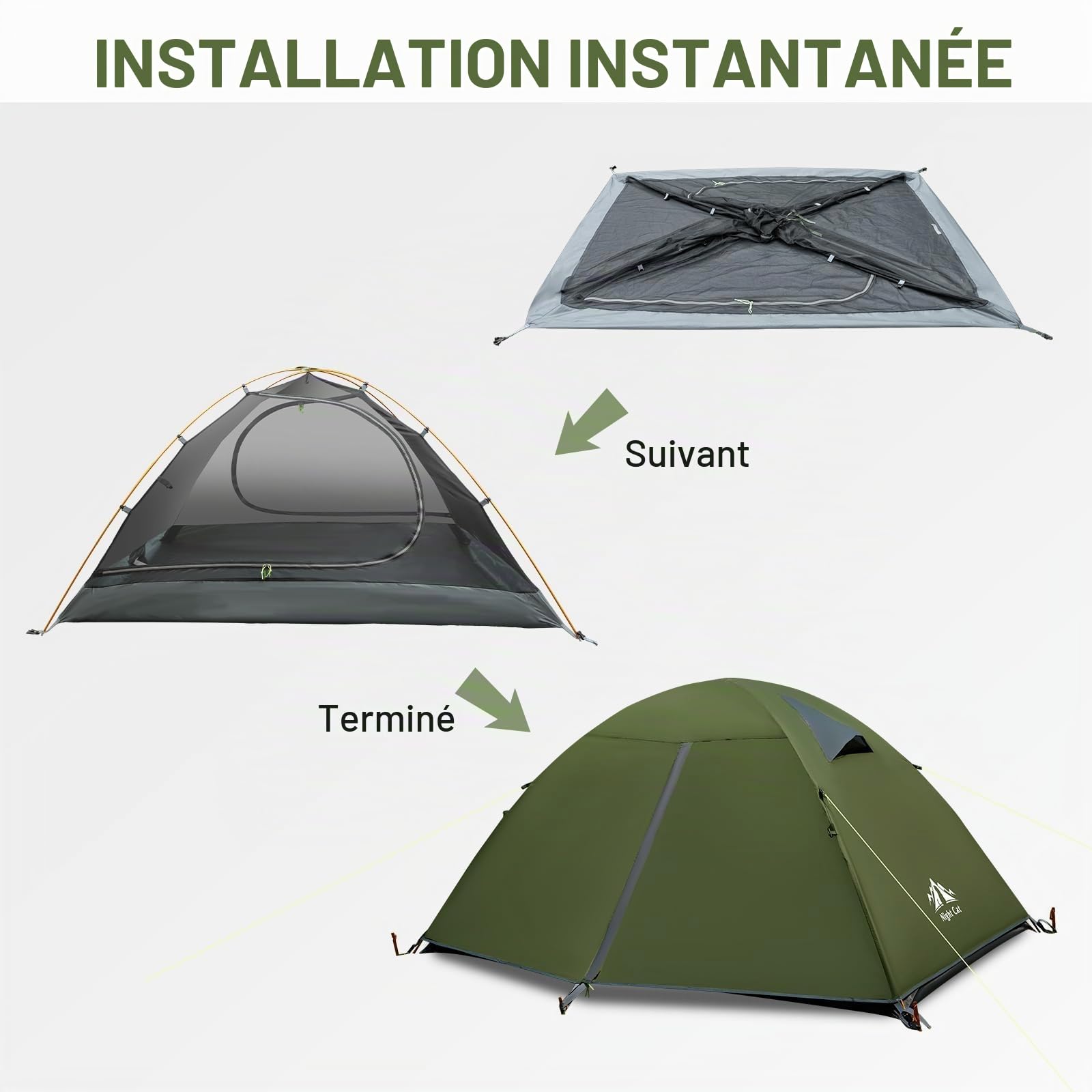 Night Cat Tente de Trekking pour 2 Personnes: Imperméable Tente Dôme de Légère Randonnée Le Trekking avec Arceaux en Aluminium et Double-Toit