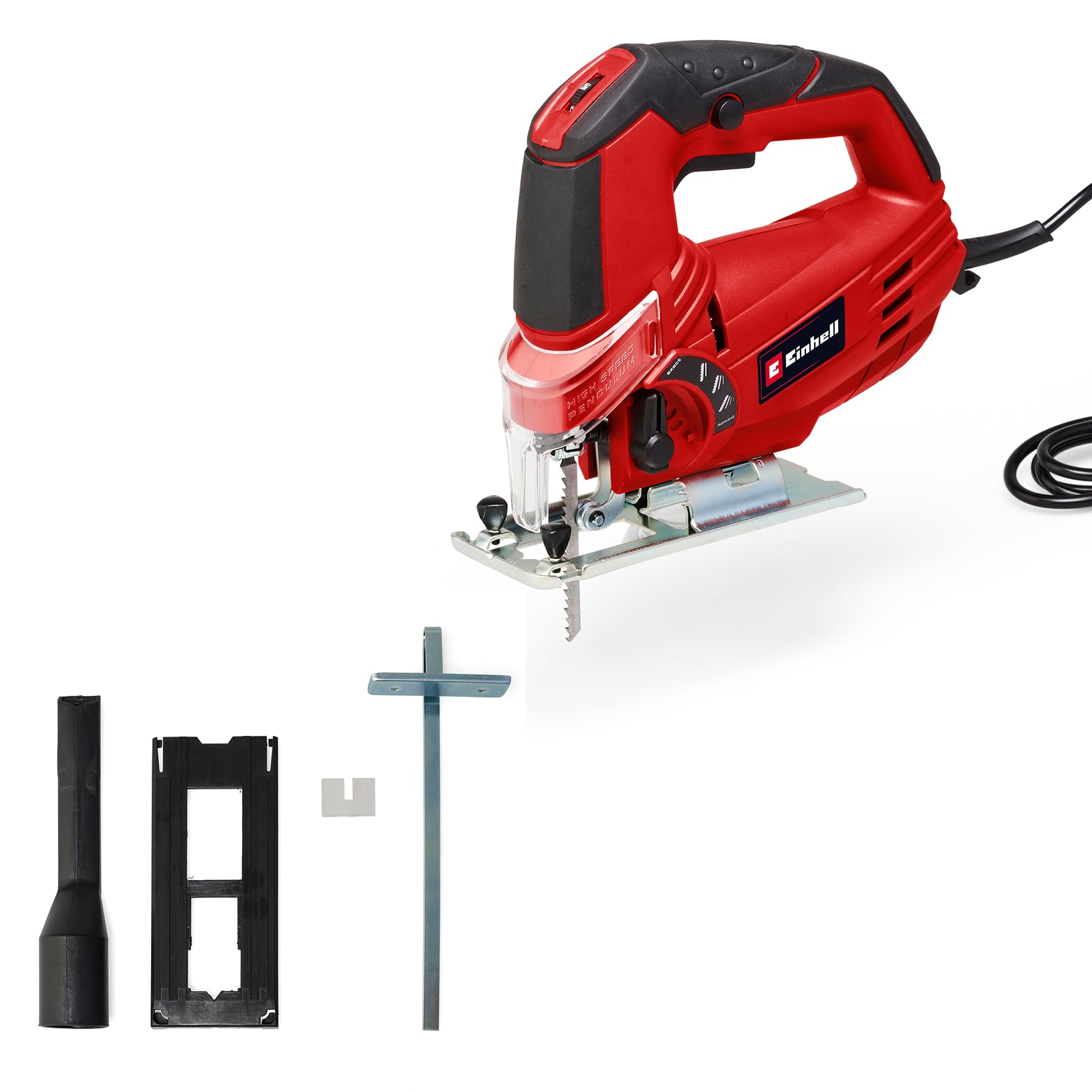 Einhell Dekupaj Testere TC-JS 85 (620 W, 20 mm kesme yüksekliği, ahşapta 85 mm, çelikte 8 mm kesim derinliği, maksimum 3000 d/d, toz üfleme fonksiyonu, paralel durdurucu) - 4321140