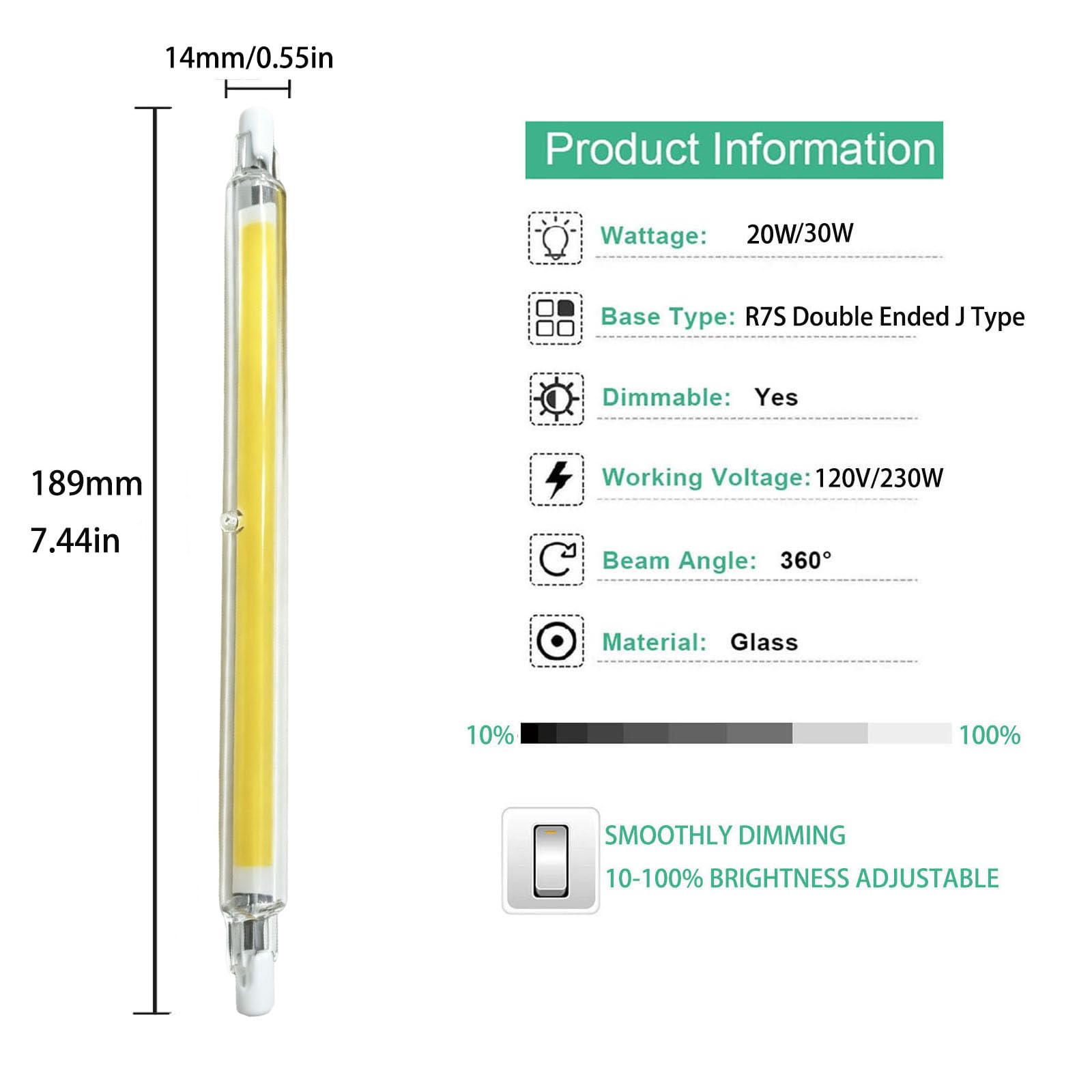 R7S Lampadina LED 189mm 230V 30W Dimmerabile J118 Slim Doppio Effeto