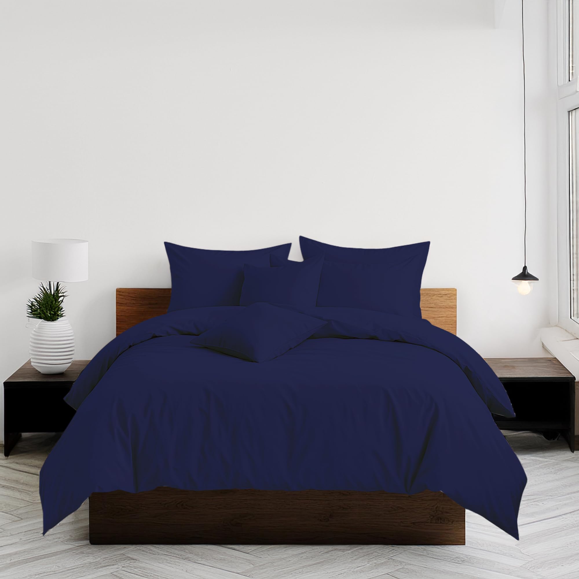 Home Sweet Home Uk Navy Plain Dyed Double Size Duvet Cover Sets Soft Polycotton Duvet Cover Sets Double Size With Button Closure Non-Iron Easy Care Bedding With Matching Pillowcases