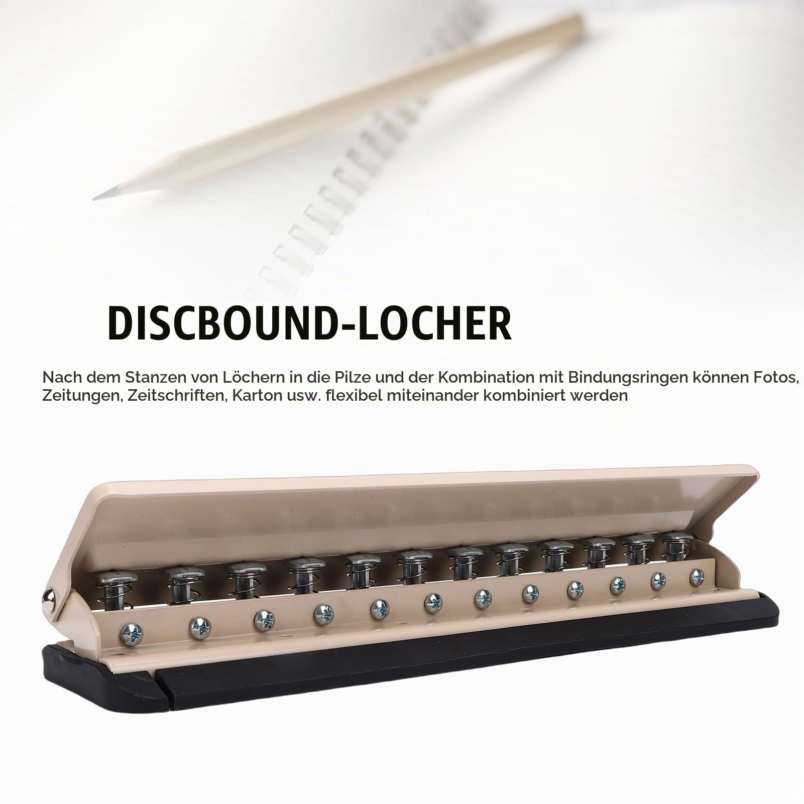 Luocute Discbound Locher, 12 Löcher, Pilzform, für A4, A5, B5, A7-Planer, mit Ergonomischem Griff und Metall-ABS-Konstruktion, für Notizensystem und Bürogebrauch